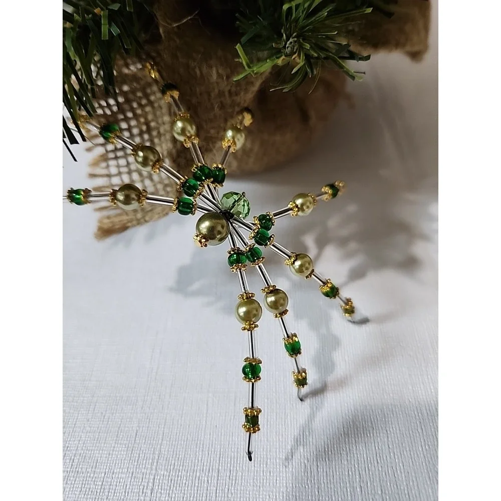 Christmas Spider Ornament Hand Crafted One Of A Kind Greens And Gold
